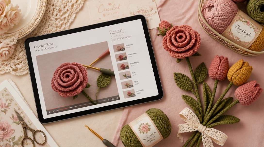 20 videoaulas de flores de crochê